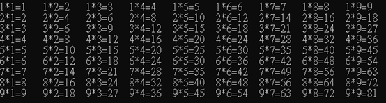99乘法表